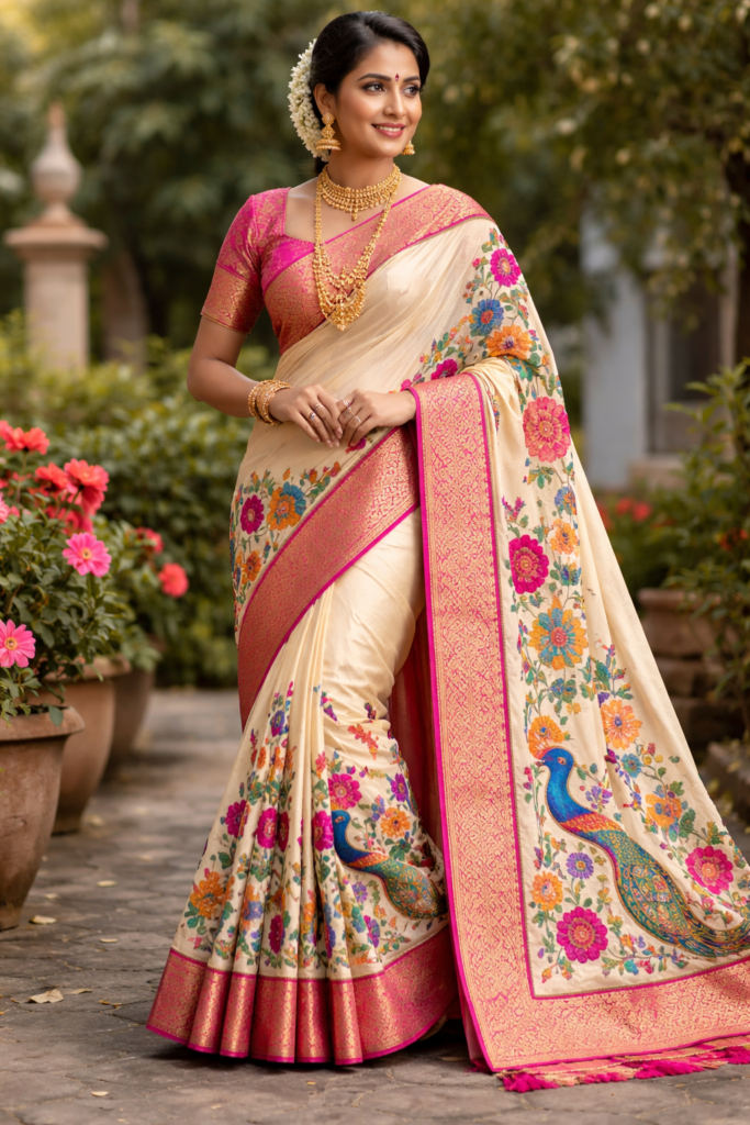 applique work kanchi border saree