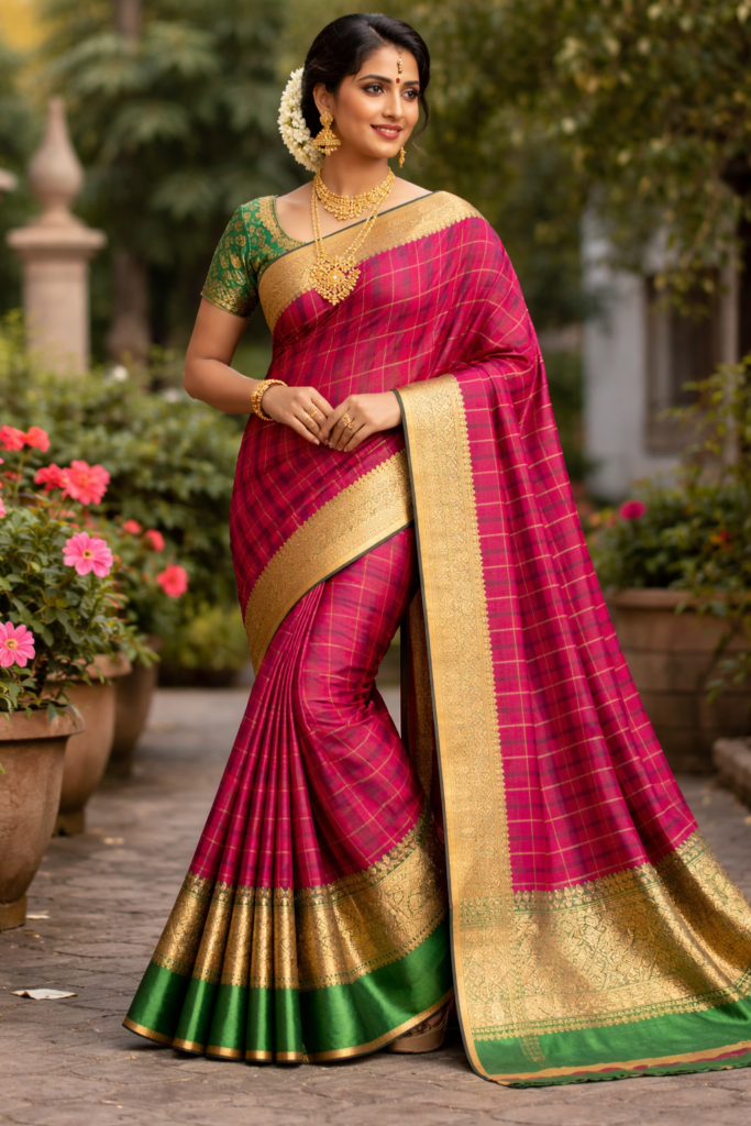 checks sarees 150k kaddi border