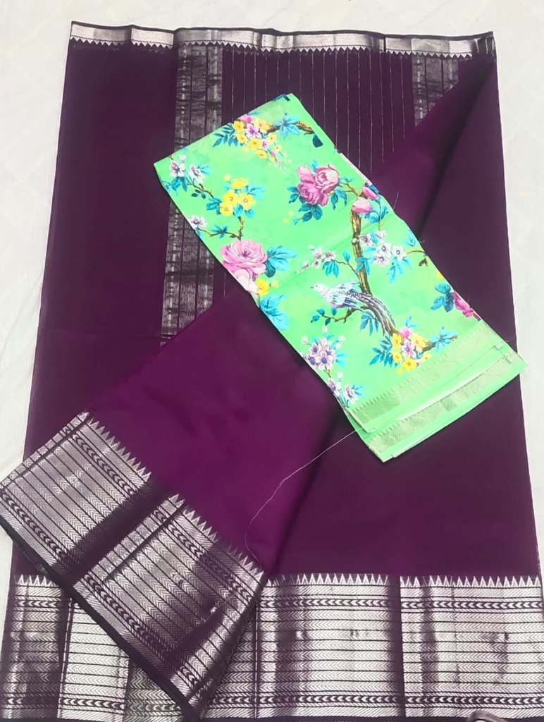 250k mangalagiri cotton by pattu handloom big boarder sarees with extra digital print blouse