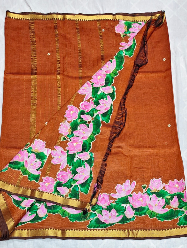 50k boarder handloom applique work sarees