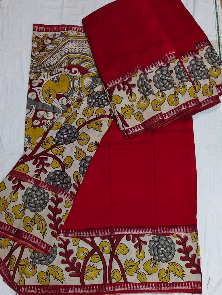 chennuri silk gap boarder kalamkari print sarees