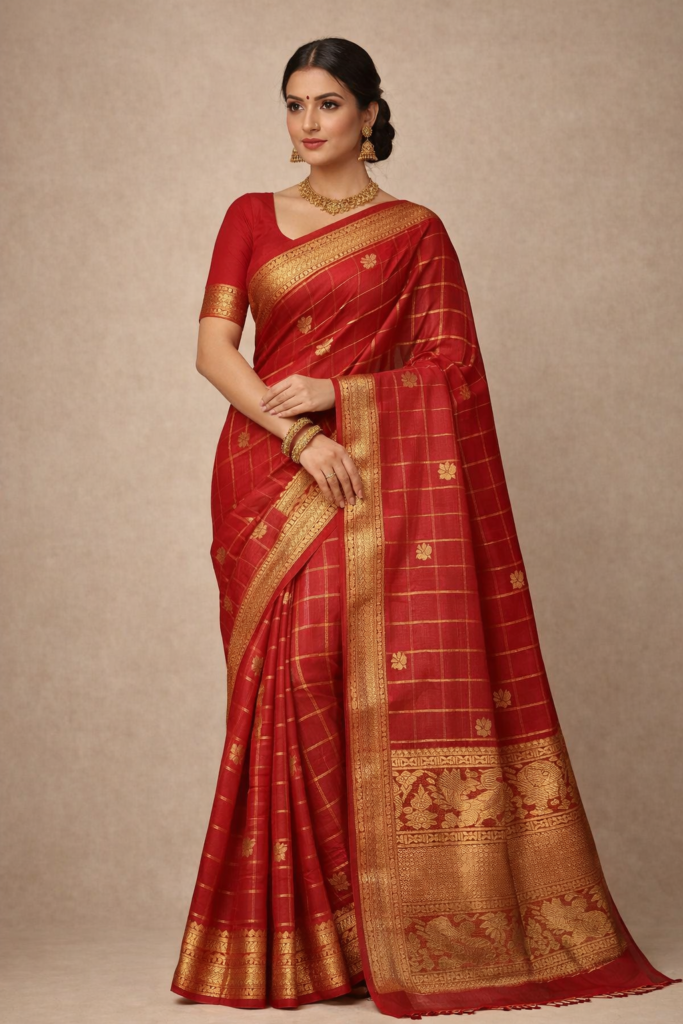 mangalagiri cotton by pattu handloom premium quality qouble weaving kanchi boarder gap check gap saree