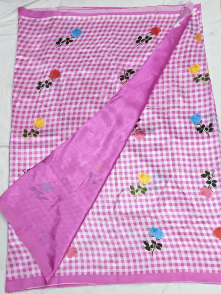 mangalagiri cotton by pattu handloom digital print checks sarees