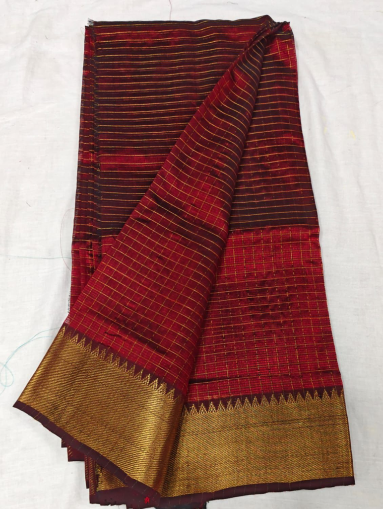 mangalagiri cotton by pattu handloom 150k boarder with gold zari baby checks saree