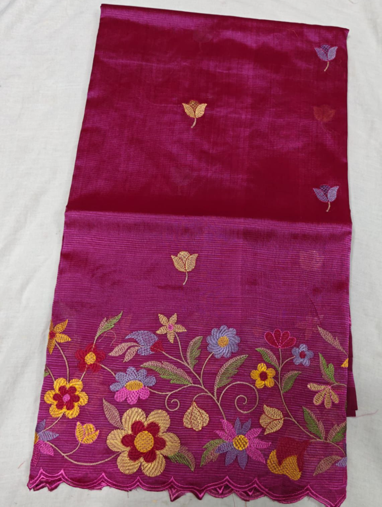 mangalagiri cotton by pattu handloom embroidery work sarees with cut work boarder
