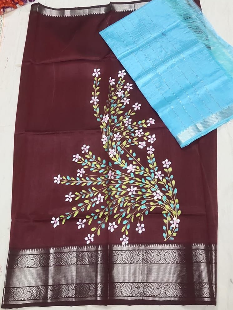 mangalagiri cotton by pattu handloom hand paint dress materials