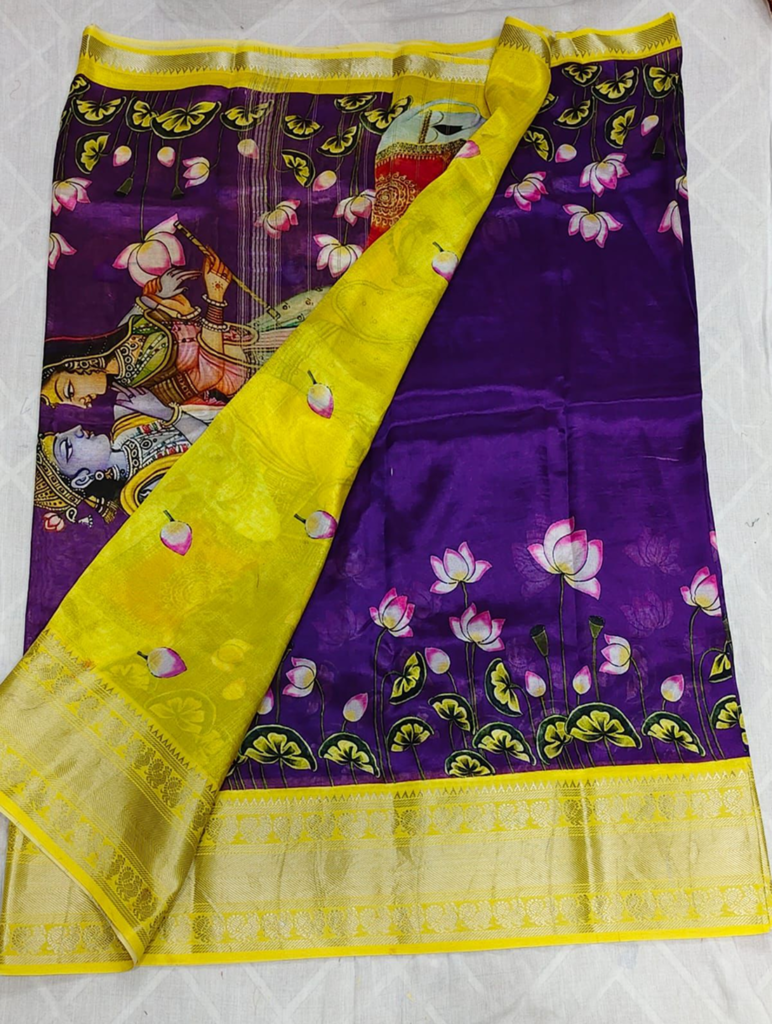 mangalagiri cotton by pattu handloom kanchi boarder digital print sarees