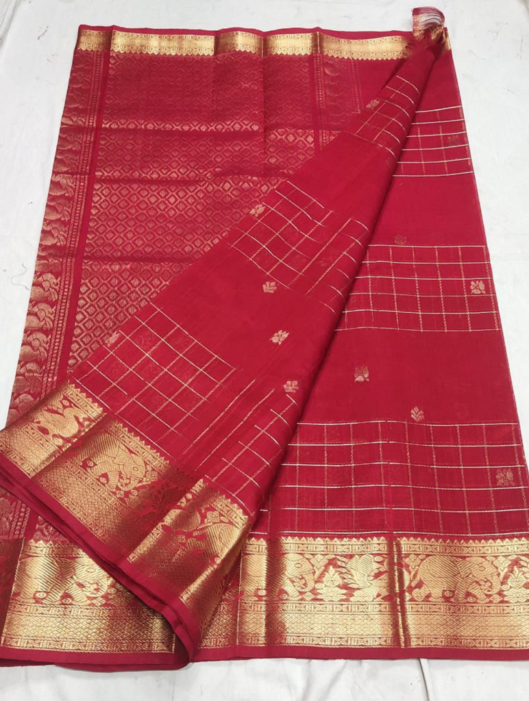 mangalagiri cotton by pattu handloom premium quality double weaving kanchi boarder gap check gap saree..