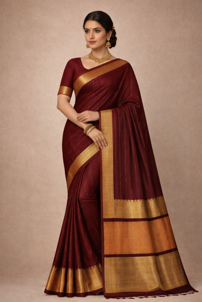 mangalagiri cotton by pattu handloom vintage style gold zari gap boarder with gold zari lines saree