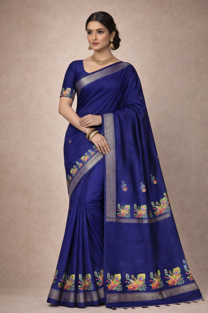 mangalagiri cotton by pattu small boarder tanjore print saree