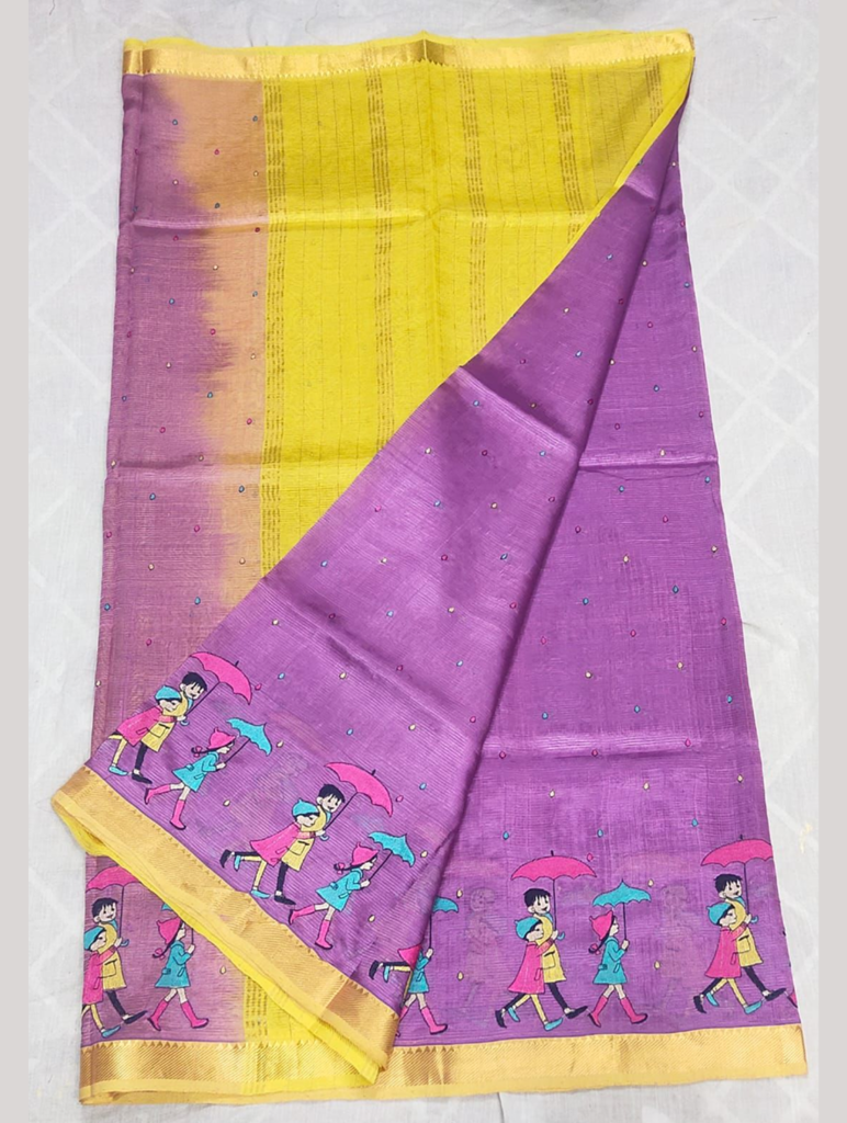mangalagiri cotton by pattu small saree with embroidery work..