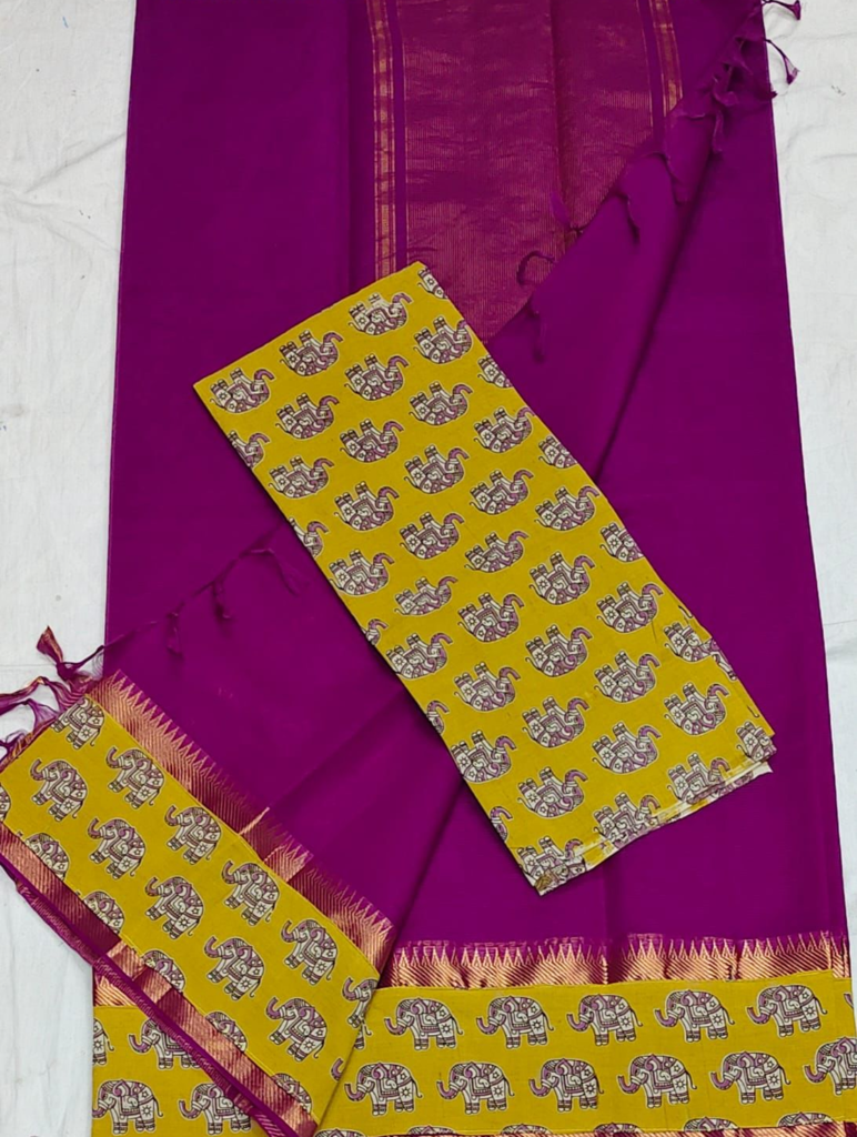 mangalagiri pure cotton handloom sarees with kalamkari patch work..