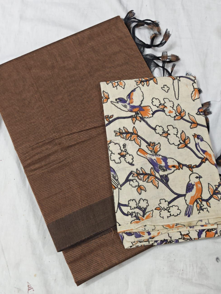 mangalagiri pure cotton sarees comes with extra kalamkari blouse