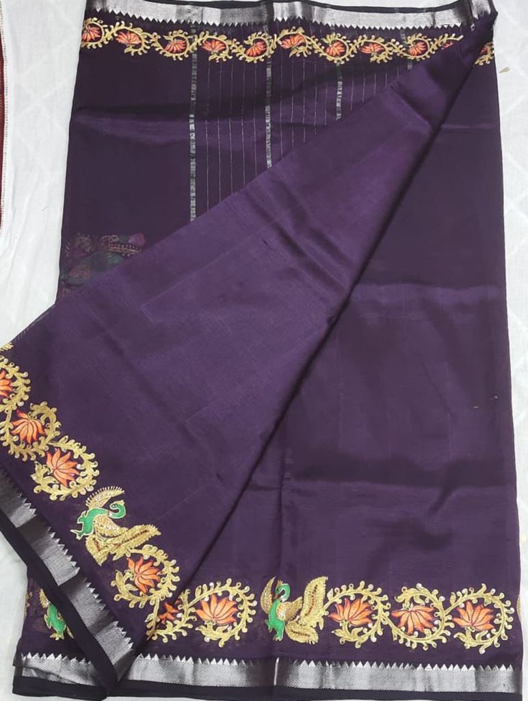 nizam boarder mangalagiri cotton by pattu handloom original hand drawn tanjore paint