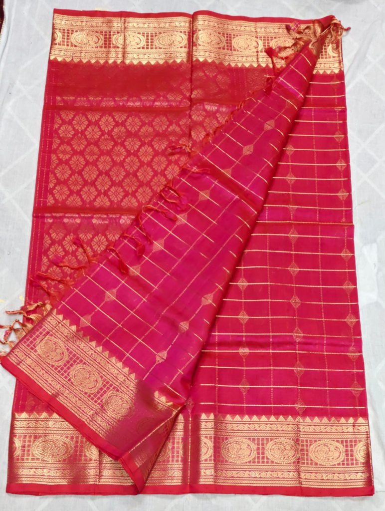 mangalagiri cotton by pattu handloom premium quality double weaving rambous buta with check
